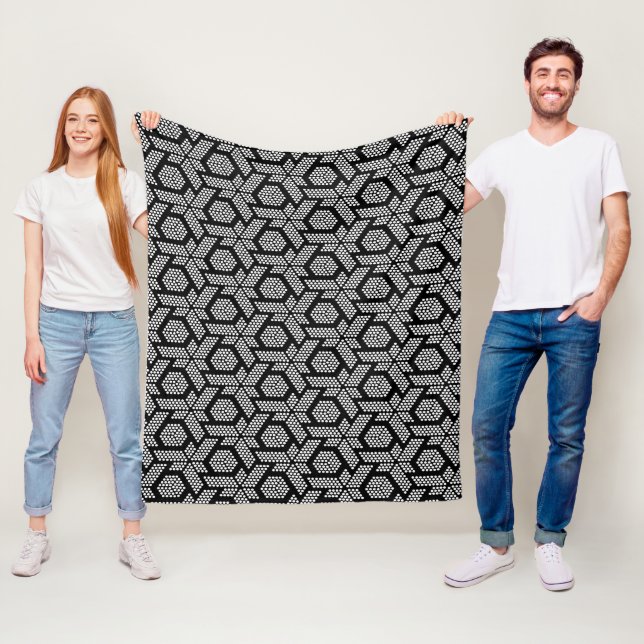 Black and white dots geometric pattern fleece blanket (In Situ)