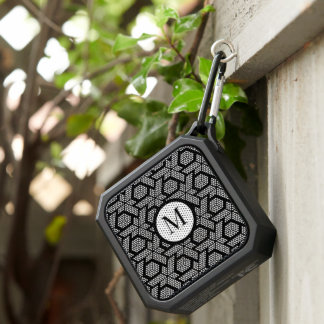 Black and white dots geometric pattern monogram bluetooth speaker