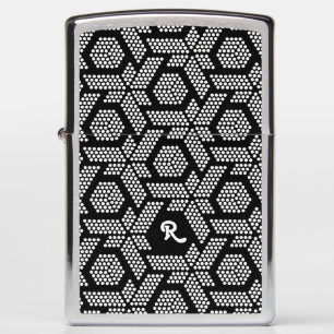 Black and white dots geometric pattern zippo lighter