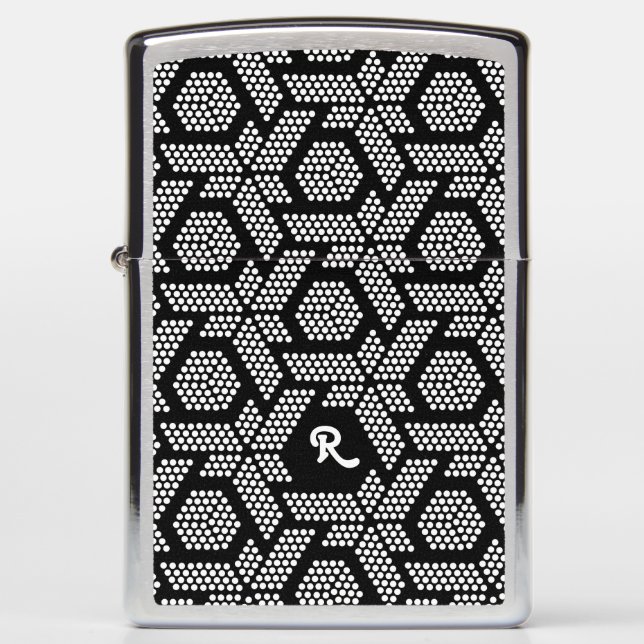 Black and white dots geometric pattern zippo lighter (Front)