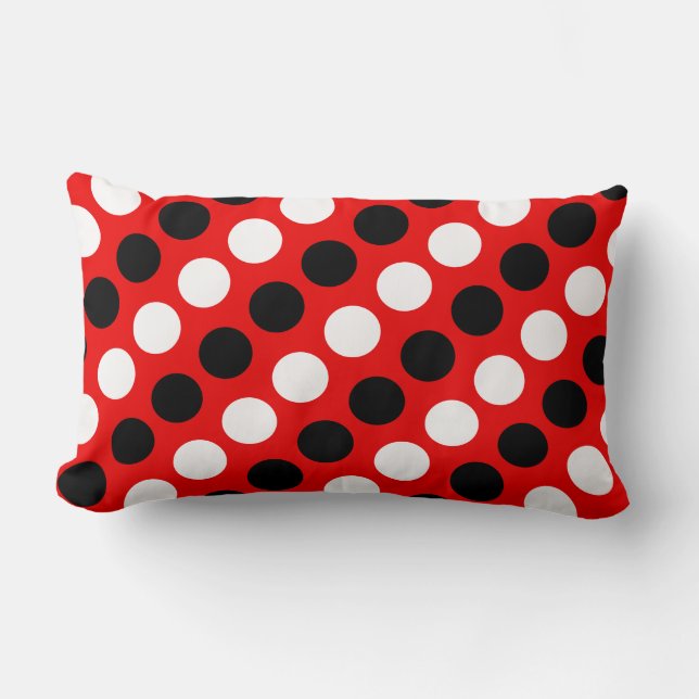 Black and White Dots on Red Lumbar Pillow (Front)