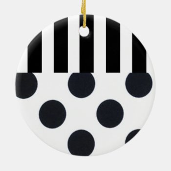 Black And White Dots On Stripes Ceramic Ornament by KraftyKays at Zazzle