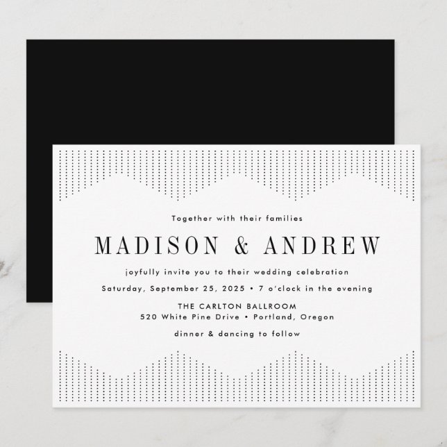 Black and White Dotted Deco Wedding Invitation (Front/Back)