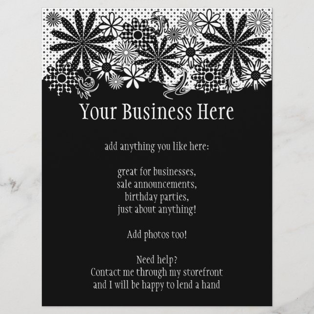 Black And White Dotted Flowers Bright Flyer (Front)