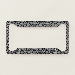 Black and white dotted geometric pattern license plate frame