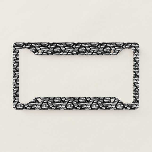 Black and white dotted geometric pattern license plate frame (Front)