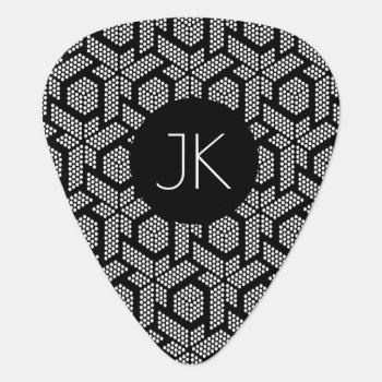 Black And White Dotted Geometric Shapes Pattern Guitar Pick by artOnWear at Zazzle