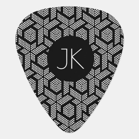 Black And White Dotted Geometric Shapes Pattern Guitar Pick