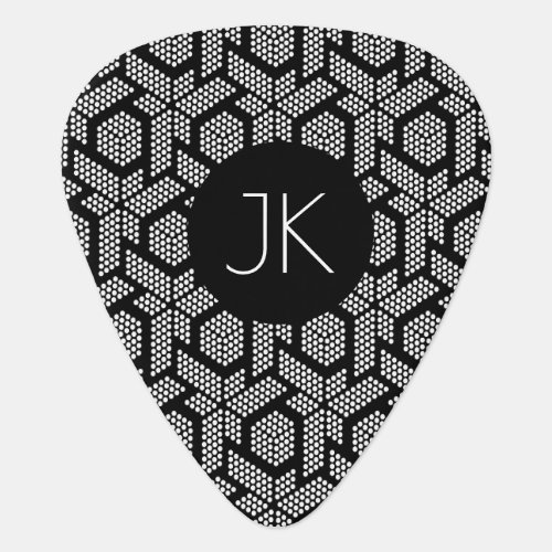 Black and white dotted geometric shapes pattern guitar pick
