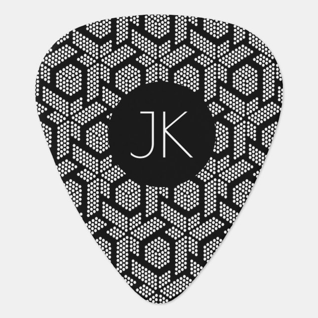 Black and white dotted geometric shapes pattern guitar pick (Front)