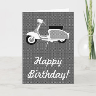 Black and White dotty Retro Scooter Birthday Card
