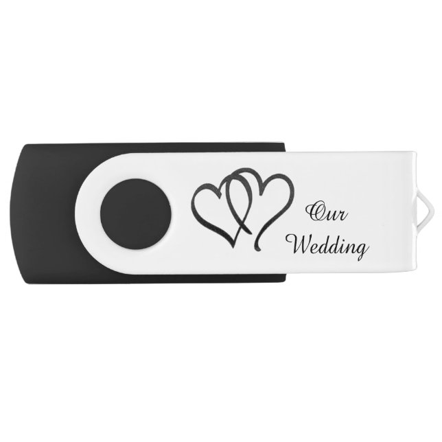 Black and White Double Heart Wedding USB Drive (Front)