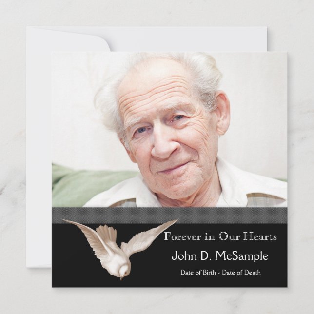 Black and White Dove Photo Funeral Announcements (Front)