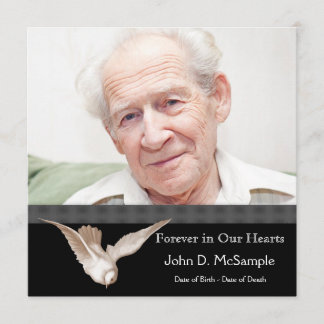 Black and White Dove Photo Funeral Announcements