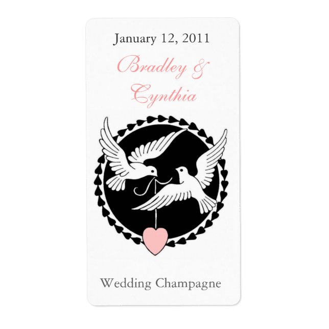 Black and White Doves Wedding Wine Labels (Front)