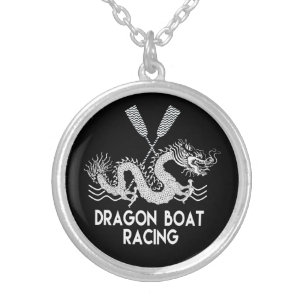 Black and White Dragon Boat Racing Silver Plated Necklace