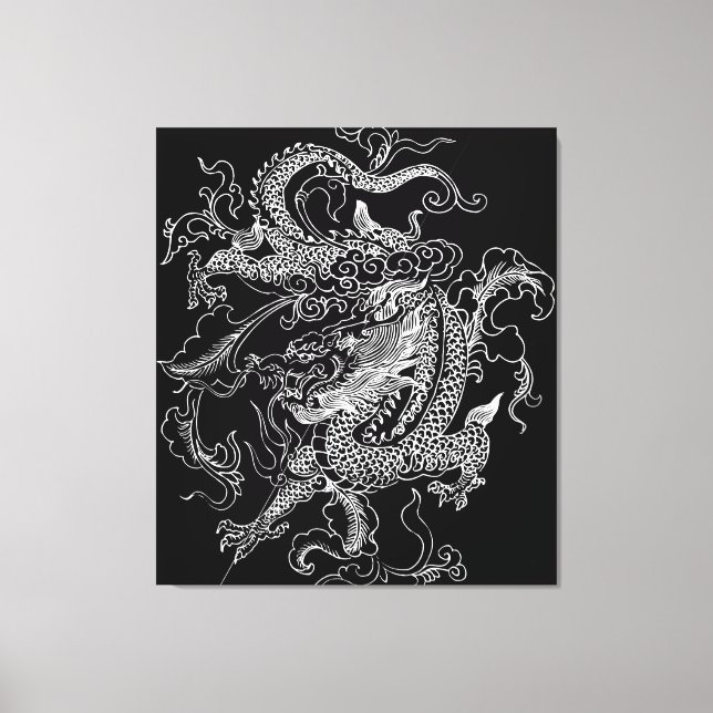 Black and White Dragon Canvas Print (Front)