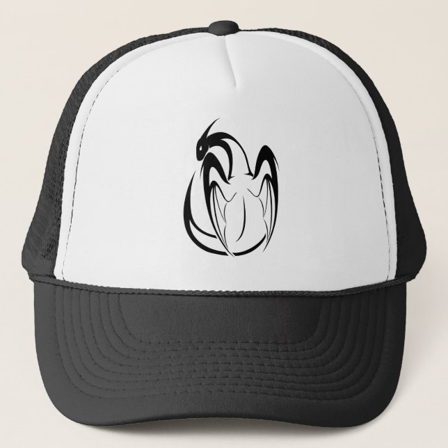 Black and White Dragon legenary Outline Trucker Hat (Front)