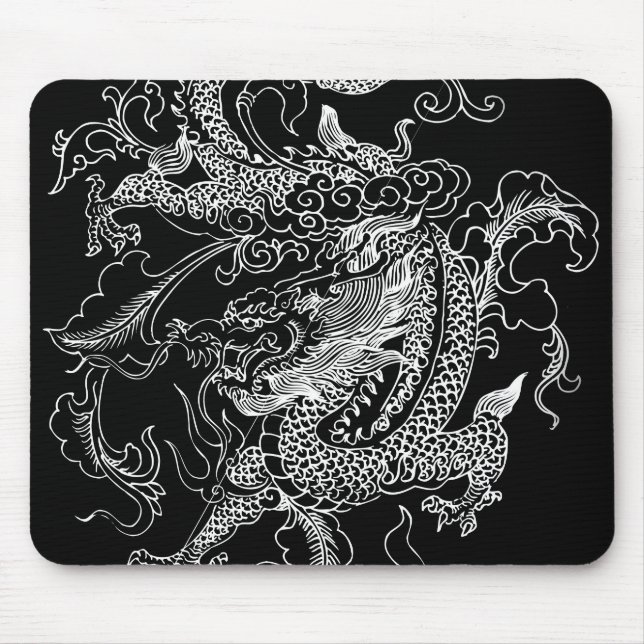 Black and White Dragon Mouse Pad (Front)