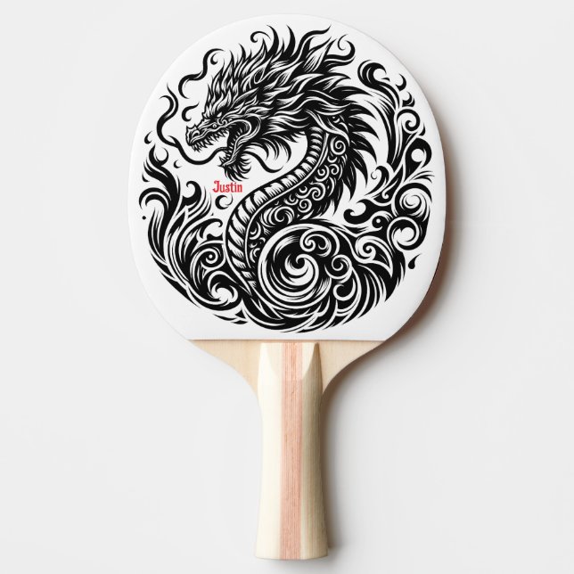 Black and White Dragon Personalized Ping Pong Paddle (Front)