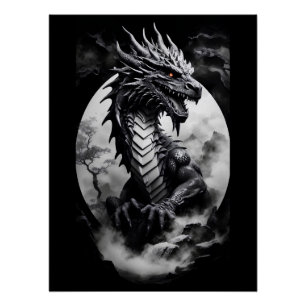 Black and white dragon poster