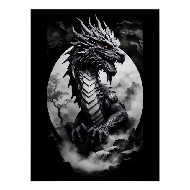 Black and white dragon  poster (Front)
