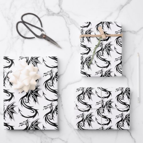 Black and White Dragon Set of Wrapping Paper