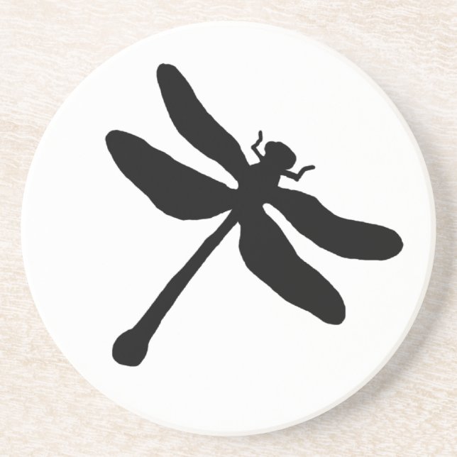 Black and White Dragonfly Drink Coaster (Front)