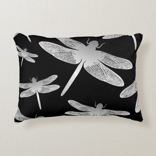 Black and White Dragonfly Pattern Accent Pillow