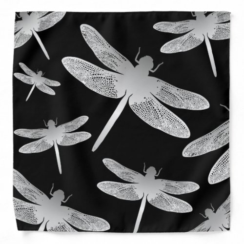 Black and White Dragonfly Pattern Bandana