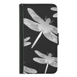 Black and White Dragonfly Pattern Samsung Galaxy S5 Wallet Case
