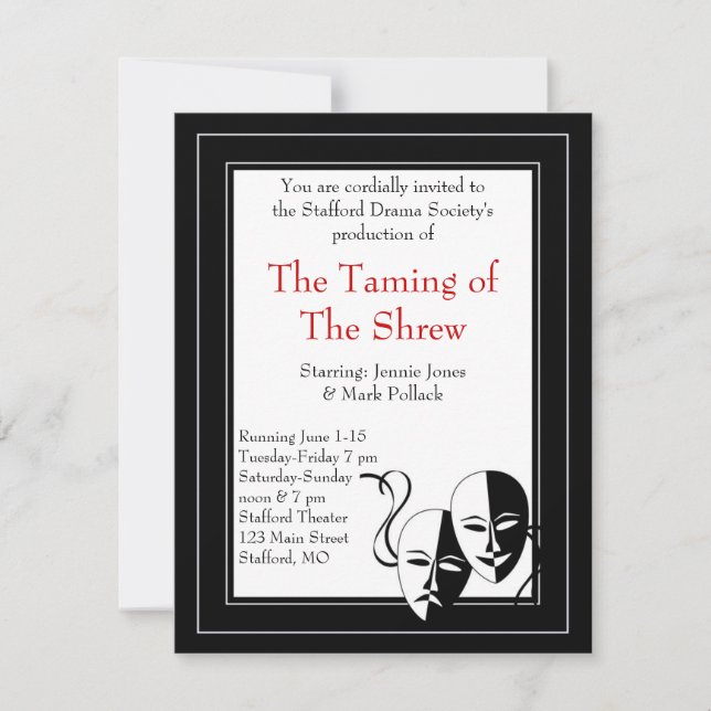 Black and White Drama and Theater Invitation (Front)