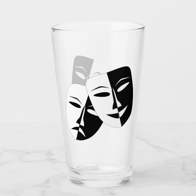 Black and White Drama Masks Glass (Front)