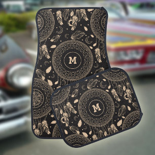 Black And White Dream Catcher Native Boho Pattern Car Floor Mat