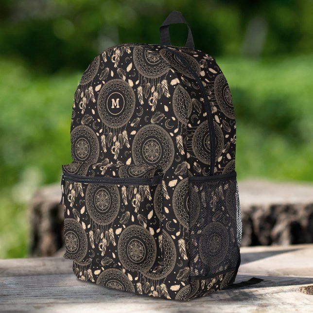 Black And White Dream Catcher Native Boho Pattern Printed Backpack (Creator Uploaded)