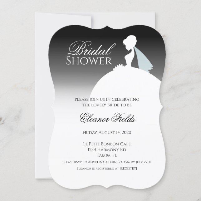 Black And White Dress Elegant Bridal Shower Invitation (Front)
