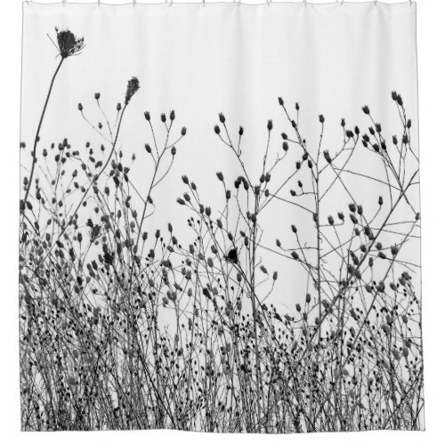 Black and White Dried Plants Silhouette Shower Curtain