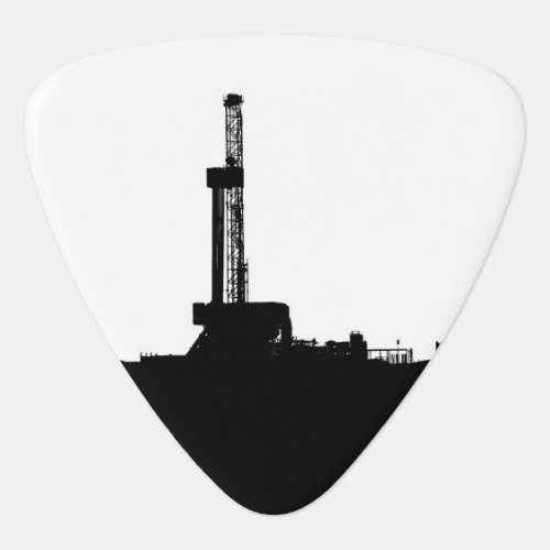 Black and White Drilling Rig Silhouette Guitar Pick