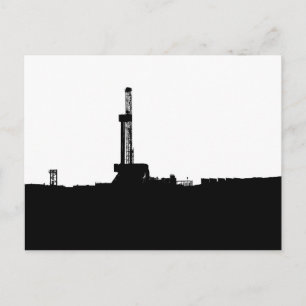 Black and White Drilling Rig Silhouette Postcard
