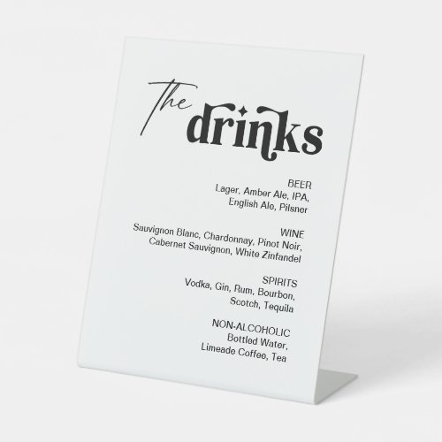 Black and White Drink Menu Wedding Bar Pedestal Sign