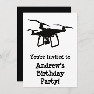 Black and White Drone Birthday Party Invitation