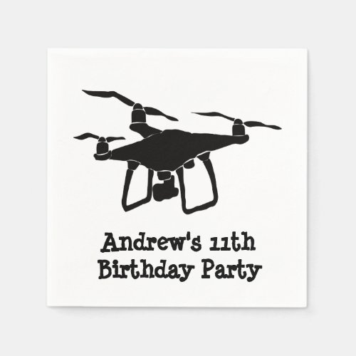 Black and White Drone Birthday Party Napkins
