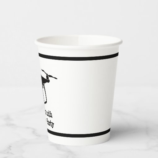 Black and White Drone Illustration Birthday Party Paper Cups | Zazzle