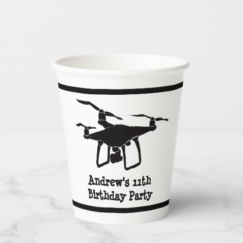 Black and White Drone Illustration Birthday Party Paper Cups
