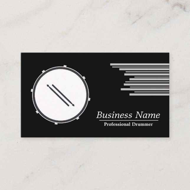 Black And White Drummer Professional Business Card (Front)