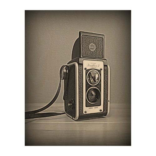 Black and White Duaflex II Camera Wood Wall Art
