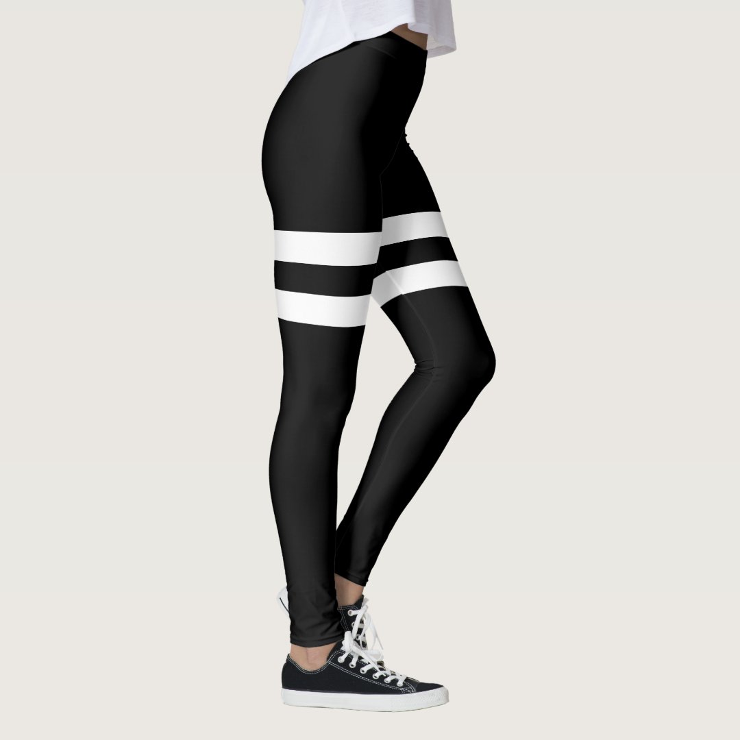 Black and White Dual Thigh Striped Yoga Leggings Zazzle