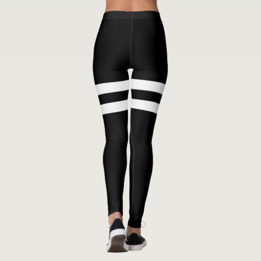 Black and White Dual Thigh Striped Yoga Leggings Zazzle