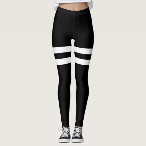 Black and White Dual Thigh Striped Yoga Leggings Zazzle