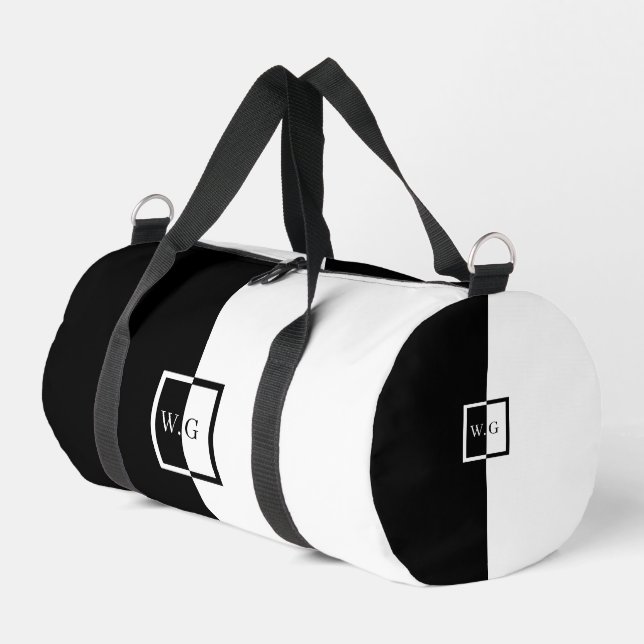 Black and white duo checkerboard initials asymetry duffle bag (Left Corner)